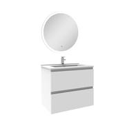 AICA Ensemble Meuble Salle de Bain Blanc 60cm Simple Vasque + Miroir Lumineux Rond