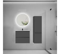 AICA Ensemble Meuble Salle de Bain Simple Vasque 60cm avec lavabo + Colonne + Miroir Rond,Anthracite