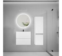 AICA Ensemble Meuble Salle de Bain Simple Vasque 60cm avec lavabo + Colonne + Miroir Rond,Blanc