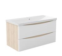 AICA Ensemble Meuble Salle de Bain Suspendu 100cm, Blanc + Chêne, Moderne, Grand Tiroir
