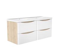 AICA Ensemble Meuble Salle de Bain Suspendu 120cm, Blanc + Chêne, Moderne, Grand Tiroir