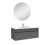 AICA Ensemble Meubles Salle de Bain Simple Vasque 100cm + Miroir Rond Lumineux Anthracite