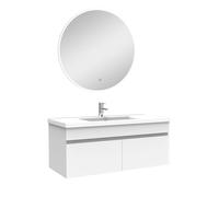AICA Ensemble Meubles Salle de Bain Simple Vasque 100cm + Miroir Rond Lumineux Blanc