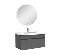 AICA Ensemble Meubles Salle de Bain Simple Vasque 80cm + Miroir Rond Lumineux Anthracite