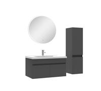 AICA Ensemble Salle de Bain Simple Vasque avec Colonne et Miroir Rond 80cm Meuble Anthracite