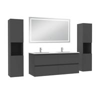 AICA Meuble de Salle de Bain 120 cm Anthracite Mat avec Vasque, 2 colonnes + Miroir LED Blanc 6000K dimmable