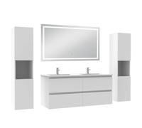 AICA Meuble de Salle de Bain 120 cm Blanc Mat avec Vasque, 2 colonnes + Miroir LED Blanc 6000K dimmable