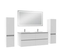 AICA Meuble de Salle de Bain 120 cm Blanc Mat avec Vasque - 2 colonnes + Miroir LED Blanc 6000K dimmable