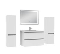 AICA Meuble de Salle de Bain 79 cm Blanc Mat avec Vasque - 2 colonnes + Miroir LED Blanc 6000K dimmable