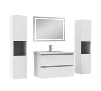 AICA Meuble de Salle de Bain 79 cm Blanc Mat avec Vasque, 2 colonnes + Miroir LED Blanc 6000K dimmable