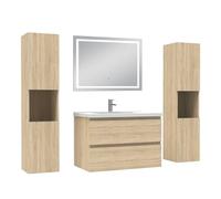 AICA Meuble de Salle de Bain 79 cm chêne Mat avec Vasque, 2 colonnes + Miroir LED Blanc 6000K dimmable