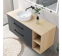 AICA Meuble Vasque Salle de Bain avec Vasque Céramique,120 x 52 x 46 cm | module à suspendre,2 tiroirs et 2 niches ouvertes, ésign simple moderne couleur,Anthracite & Chêne Wotan