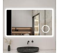AICA Miroir Salle de Bain rectangulaire 140 x 80cm, Bluetooth + 3 Couleurs + dimmable + grossissant + Anti-buée + mémoire, Miroir Lumineux Mural