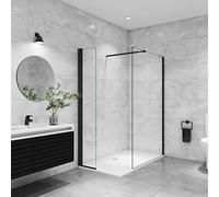 AICA paroi de douche à l'italienne 120x200cm avec barre de fixation 73-120cm en carré, paroi de douche pivotante 45x200cm, verre 8mm securit anticalcaire, profil Noir mat