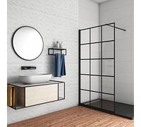 Aica Paroi De Douche Noire 90x200cm Paroi De Douche À L'italienne En 8mm Verre Coloré Avec Une Barre De Fixation Noire 140cm recoupable