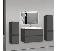 AICA sanitaire Ensemble de Meuble de Salle de Bain Anthracite Clair 79cm+Vasque+Miroir+Colonne Meuble Salle de Bain-Armoire de Rangement-Meubles-lavabos