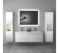 AICA sanitaire Ensemble de Meuble de Salle de Bain Blanc 120cm+Vasque+Miroir+Colonne Meuble Salle de Bain-Armoire de Rangement-Meubles-lavabos