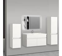 AICA sanitaire Ensemble de Meuble de Salle de Bain Blanc Clair 79.5cm+Vasque+Miroir+Colonne Meuble Salle de Bain-Armoire de Rangement-Meubles-lavabos