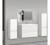 AICA sanitaire Ensemble de Meuble de Salle de Bain Blanc Clair 79cm+Vasque+Miroir+Colonne Meuble Salle de Bain-Armoire de Rangement-Meubles-lavabos