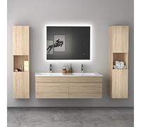 AICA sanitaire Ensemble de Meuble de Salle de Bain chêne Clair 120cm+Vasque+Miroir+Colonne Meuble Salle de Bain-Armoire de Rangement-Meubles-lavabos