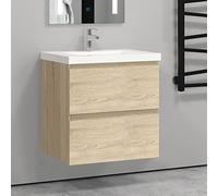 AICA sanitaire Ensemble de Meuble de Salle de Bain chêne Clair 50cm+Vasque+Miroir-Armoire de Rangement-Meubles-lavabos