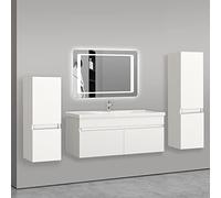AICA sanitaire Ensemble de Meuble Salle de Bain Blanc Clair 99cm+Vasque+Miroir+Colonne Meuble Salle de Bain-Armoire de Rangement-Meubles-lavabos