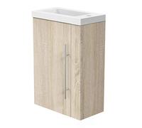 AICA sanitaire Meuble Lave-Mains Moderne à Suspendre avec lavabo, Meuble de Rangement avec Une Porte et 2 étagères 45cm / Bois Clair