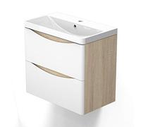 AICA sanitaire Meuble sous Vasque De Salle De Bain Suspendu Blanc etBois Clair avec Lavabo Espace De Rangement 60cm