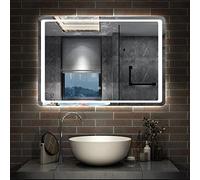 AICA sanitaire Miroir de Salle de Bain 100x60cm Anti-buée Miroir Mural avec éclairage LED modèle Classique Plus