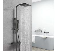 AICA Système de douche thermostatique avec pomme de douche en acier inoxydable 20X20CM, colonne de douche carrée noire, meuble salle de bain,réglable en hauteur 800-1150mm