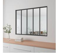 AICA Verrière Atelier en aluminium noir mat 153x108cm- Vitrage trempé 4mm- 5 carreaux Verrière fixe- kit de verrière et vitrage