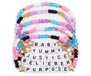 AICase Bracelets Justin Bieber Cadeaux Merch Inspirés Lot de 5 Bracelets | d'amitié Élastiques en Perles à Superposer Produits Dérivés pour Tenue Concert,Vinyle,Cadeaux pour Fans Femmes,Anniversaire