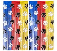 AICase Lot de 2 Rideaux à Franges Aluminium Pat' Patrouille 1x2m | Doré, Rouge et Bleu, Décoration d'Anniversaire, Décoration de Porte et de Pièce
