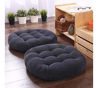 AICH 1 pièce Coussin de Sol Rond en Velours côtelé de Couleur Unie, tufté Doux épais antidérapant Coussin de Chaise Tatami fenêtre Coussin Coussin de Sol Pouf Noir 42x42x5cm