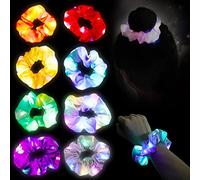 Aicharynic Élastiques à Cheveux Lumineux LED - Lot de 8 Chouchous 3 Modes d'Éclairage - Brillent dans le Noir pour Femmes et Filles - Fluo Chapeaux
