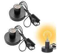 Aicharynic Lot de 2 Pieds de Lampe de Table Vintage E27 Avec Interrupteur à Câble, Max. 100 W, Noir, Ampoule Non Incluse