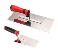 Aicharynic Lot de 2 truelles de maçon en acier inoxydable avec manche en caoutchouc, outil de stucage pour masses de plâtre, béton