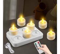 Aicharynic Lot de 6 bougies chauffe-plat LED avec minuterie, bougies LED rechargeables avec fonction de minuterie pour l'extérieur, bougies flamme vacillante pour décoration d'Halloween, décoration de