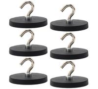 Aicharynic Lot de 6 crochets magnétiques noirs de 43 mm d'épaisseur avec crochets sans perforation - Crochets magnétiques caoutchoutés - Extra puissants - 10 kg - Pour portes en fer, réfrigérateurs,