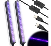 Aicharynic Lumière noire LED, paquet de 2 barres de lampe à lumière noire UV, barre de lumière noire USB 5W 28cm, tube de lumière noire avec prise et interrupteur