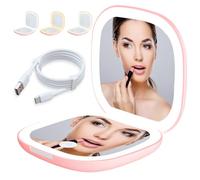 Aicharynic Miroir LED Compact avec grossissement x1/x10, Rose, 9 cm de diamètre, 1,7 cm d’épaisseur, rechargeable par USB, intensité variable au toucher, parfait pour le maquillage, cadeaux pour les