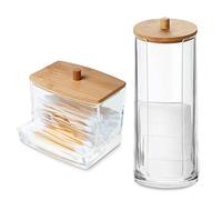 Aicharynic Qtip Lot de 2 distributeurs de coton-tiges pour cotons-tiges en acrylique et bambou