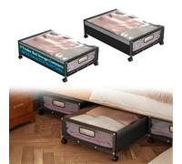aichilra Lot de 2 Rangement sous Lit avec Roulettes, Tiroir sous Lit Extra Large en Métal avec Fenêtre Transparente - Boîte de Rangement Vêtements Noire (80x42x18 cm)
