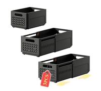 aichilra Lot de 3 Boite Rangement Escamotable - Caisse Pliable Empilable avec Poignées, Panier Rangement Plastique Réglable pour Cuisine, Placard et Salle de Bain