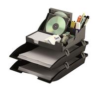 Aidata Jeu de 2 trieurs A4 avec rehausseur + rangements Noir