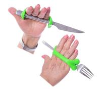 AIDBONES Bracelet pour Mobilité Réduite des Mains, Aide à la Vie Quotidienne, Adaptateur pour Couverts Auto-alimentation, Tendinite, Camptodactylie, SLA, Paralysie Cérébrale (Pack de 2, Vert 13 cm)