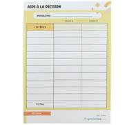 Aide à la décision. Bloc-notes tableau comparatif format A5. Prise de décision, pour choisir facilement et analyse de critères. 50 pages détachables