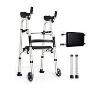 Aide à la marche pliable for personnes âgées, avec siège, hauteur réglable et mains courantes, capacité de charge 180 kg, for personnes âgées ou entraînement de rééducation