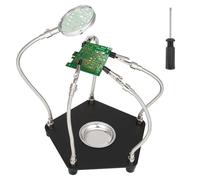 Aide à souder troisième main avec loupe, support de circuit imprimé - Kit d'outils de soudage professionnel avec 5 bras flexibles, base en métal et coque partielle pour réparation électronique et