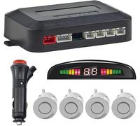 Aide au Stationnement sans Fil, Aide à la Marche Arrière avec 4 Capteurs de Stationnement Arrière PDC, Kit d'alerte de Distance Totale avec Affichage LED sans Fil (Argent)